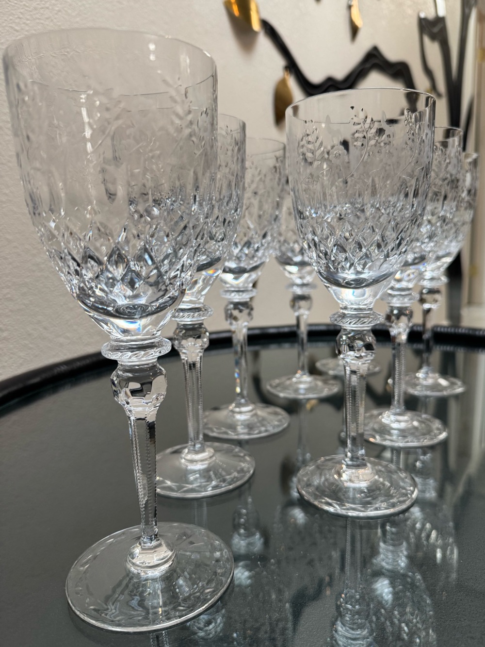 Rogaska Gallia Crystal Wine Glasses Set of 8 7¾” Rare Discontinued Floral